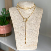 Collar largo regulable, circones engaste dorado