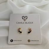 Aretes semi circulo de cristales de colores en plata 925 bañado en oro 18k