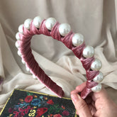 Diadema big Pearl velvet palo rosa