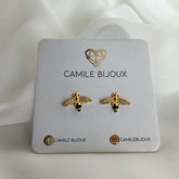 Mini aretes abeja en plata 925 bañados en oro 18k