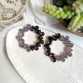 Aretes full cristales redondo morado oscuro, lila