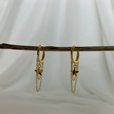 Mini argollas estrella y cadenas en plata 925 bañado en oro 18k