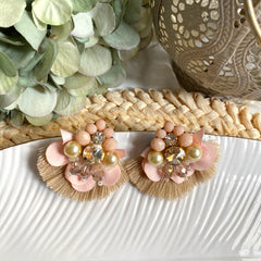 Aretes Mireia, bordados a Mano color nude