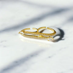 Anillo doble dorado con circones en acero chapado en oro