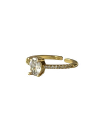 Anillo Solitario de Acero Oro 18k con Circonia Ovalada