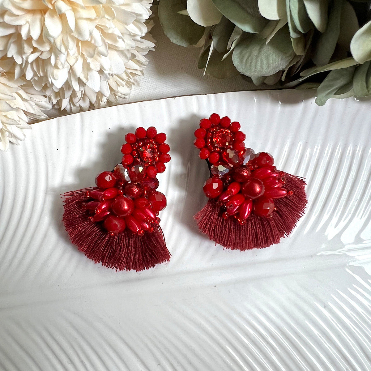 Aretes Frida rojo vino