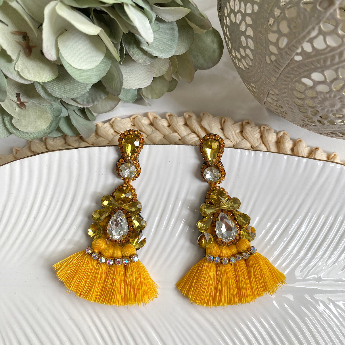 Aretes Maca amarillo mostaza