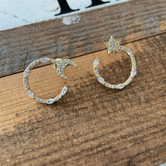 Argollas luna y estrella plata 925 enchapada en oro 18k y detalles en circones