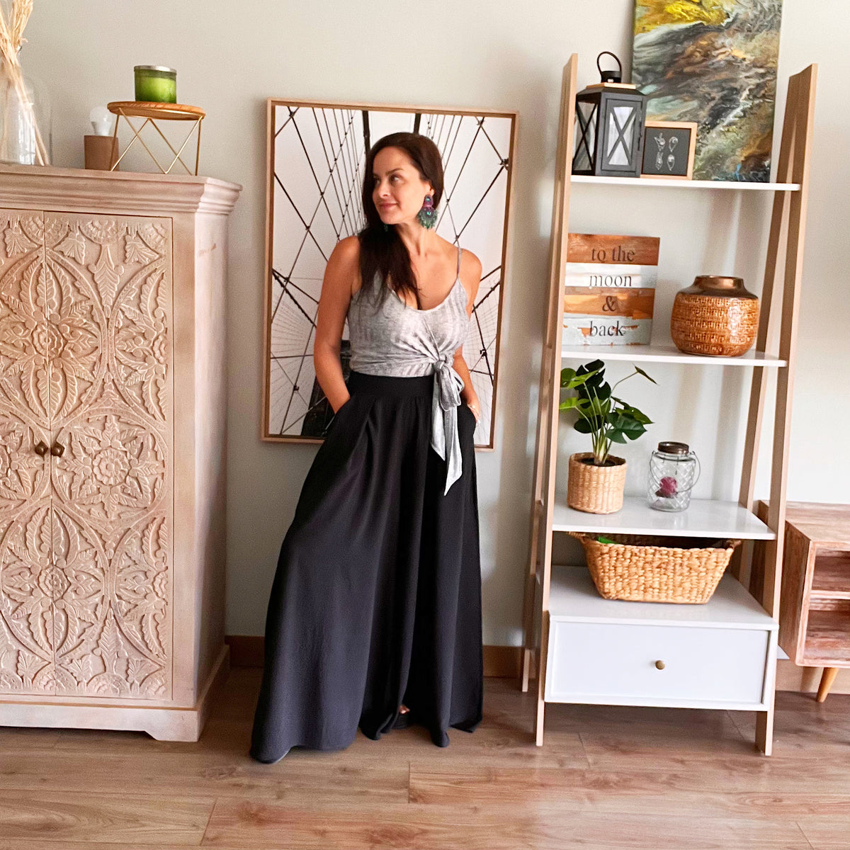 Pantalón palazo Camile negro Mediano