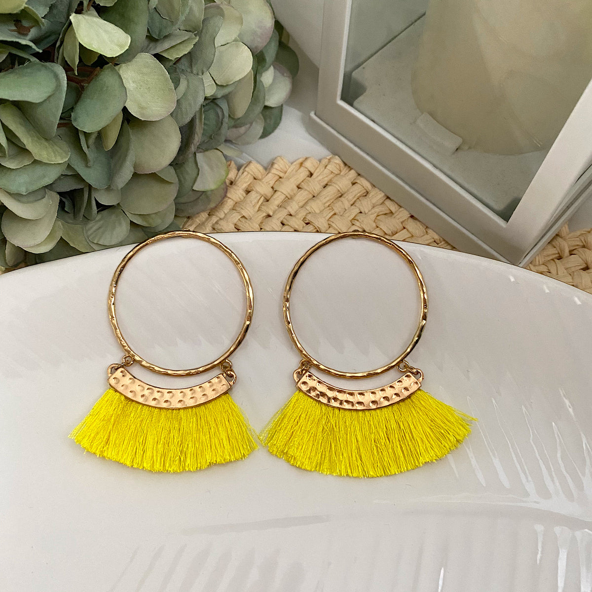 Aretes argolla fleco amarillo