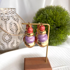 Aretes Marsella square, salmón, lila, dorado