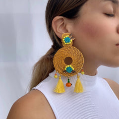 aretes palma extravaganza mostaza