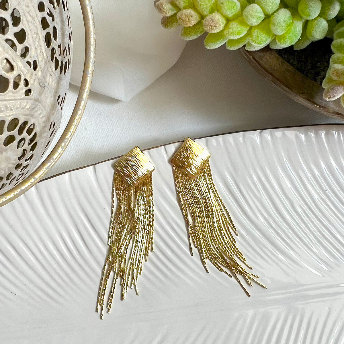 Aretes fringe dorado