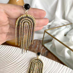 Aretes Rainbow negro, clear circonia