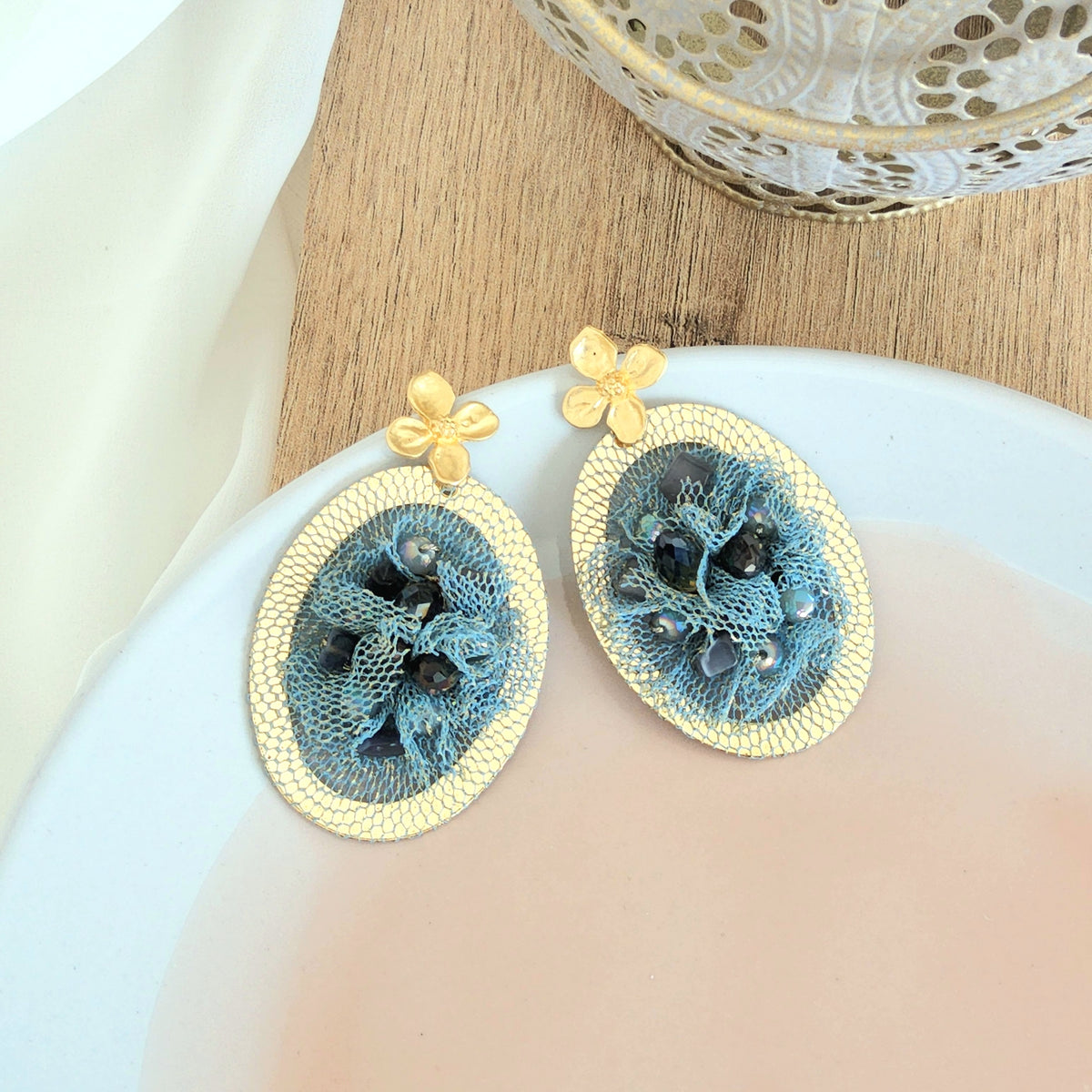 Aretes tutú petit azul acero plomo