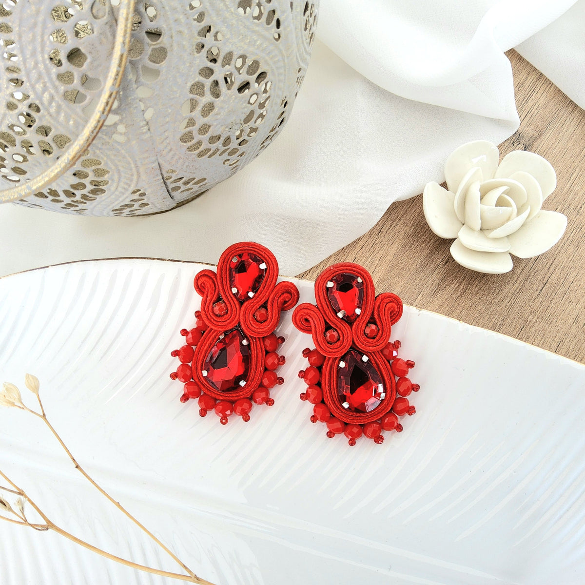 Aretes Marcia soutache rojo