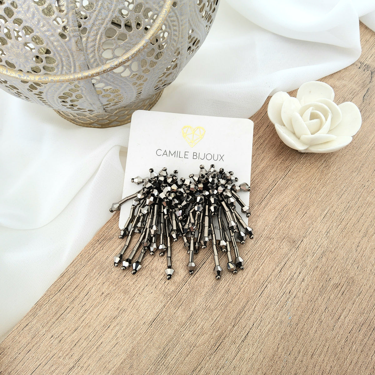 Aretes Maxime plateado oscuro