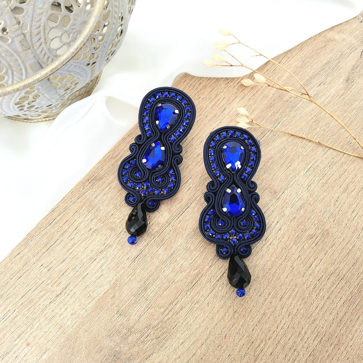 Aretes Malena Soutache Azul oscuro