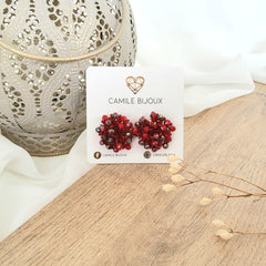 Mini arete bordado en mostacilla rojo 2cm