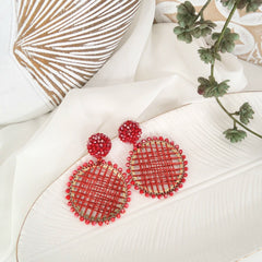 Aretes hilandera topo bordado rojo
