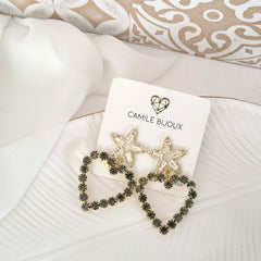 Aretes star heart cristales plomo clear