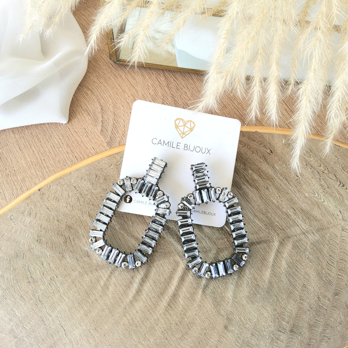 Aretes Selina clear plomo