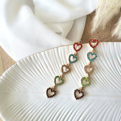 Aretes Lovely Heart rojo, tuqueza, morado, verde, nude