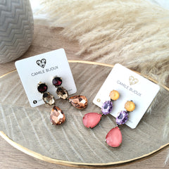 Aretes trinidad cristales  nude, vino, salmón