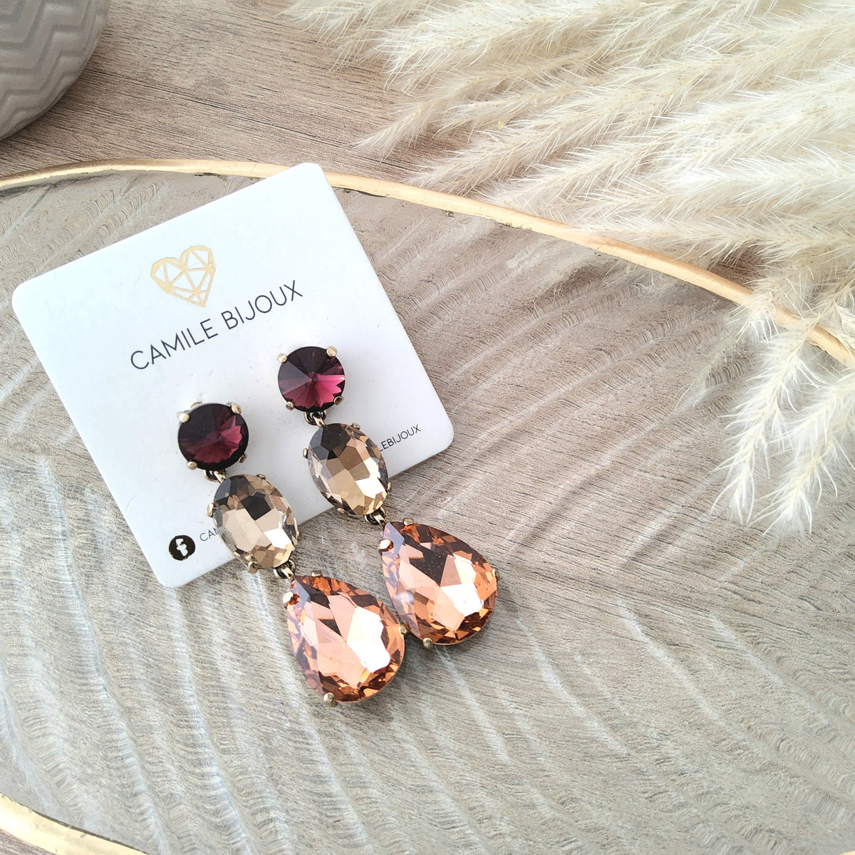 Aretes trinidad cristales  nude, vino, salmón