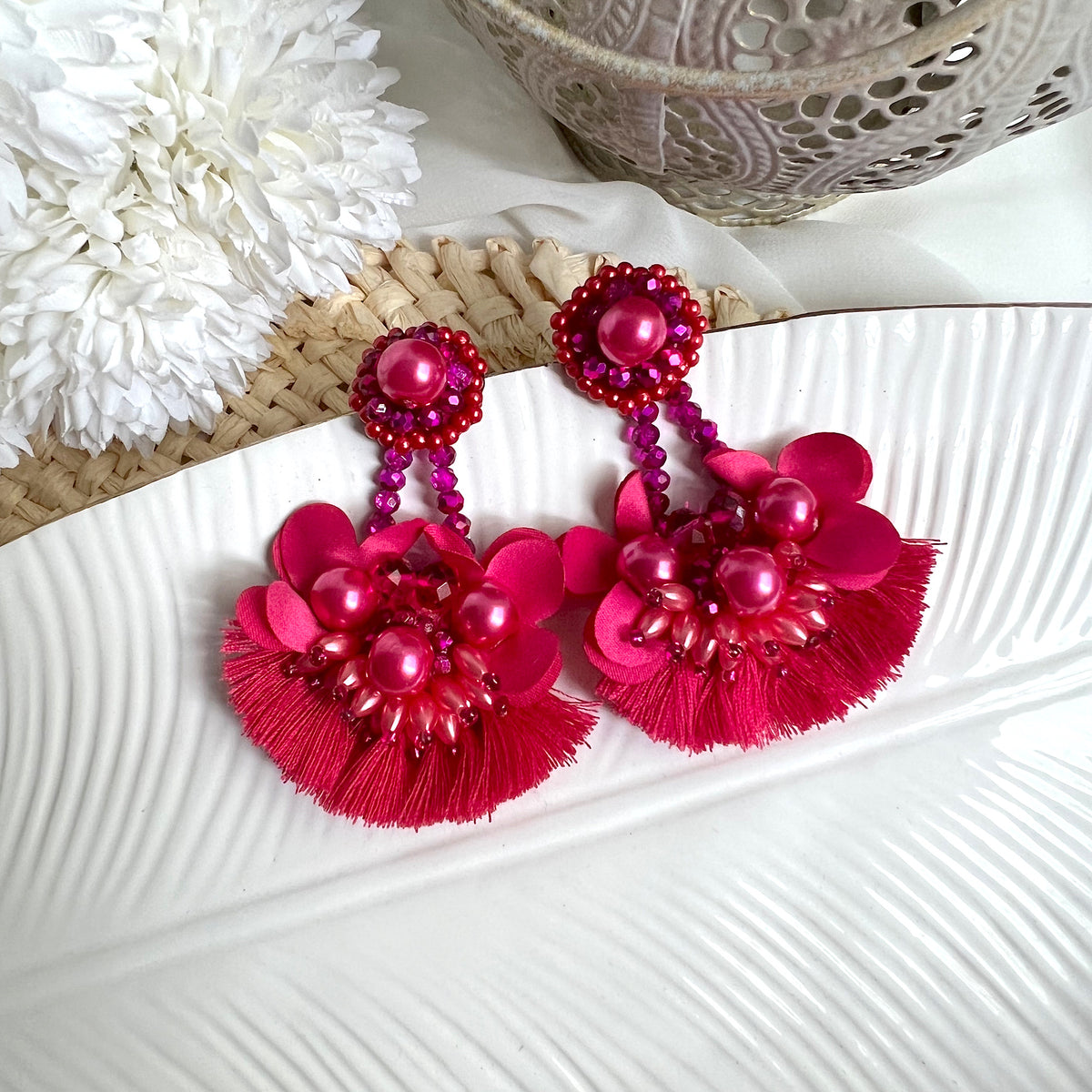 Aretes trapecio fucsia
