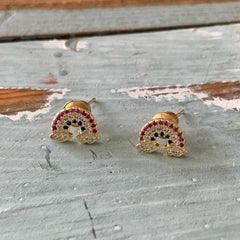 Mini aretes Rainbow plata 925 enchapados en oro 18k