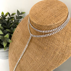 Collar lariat doble caída full circones engaste plateado