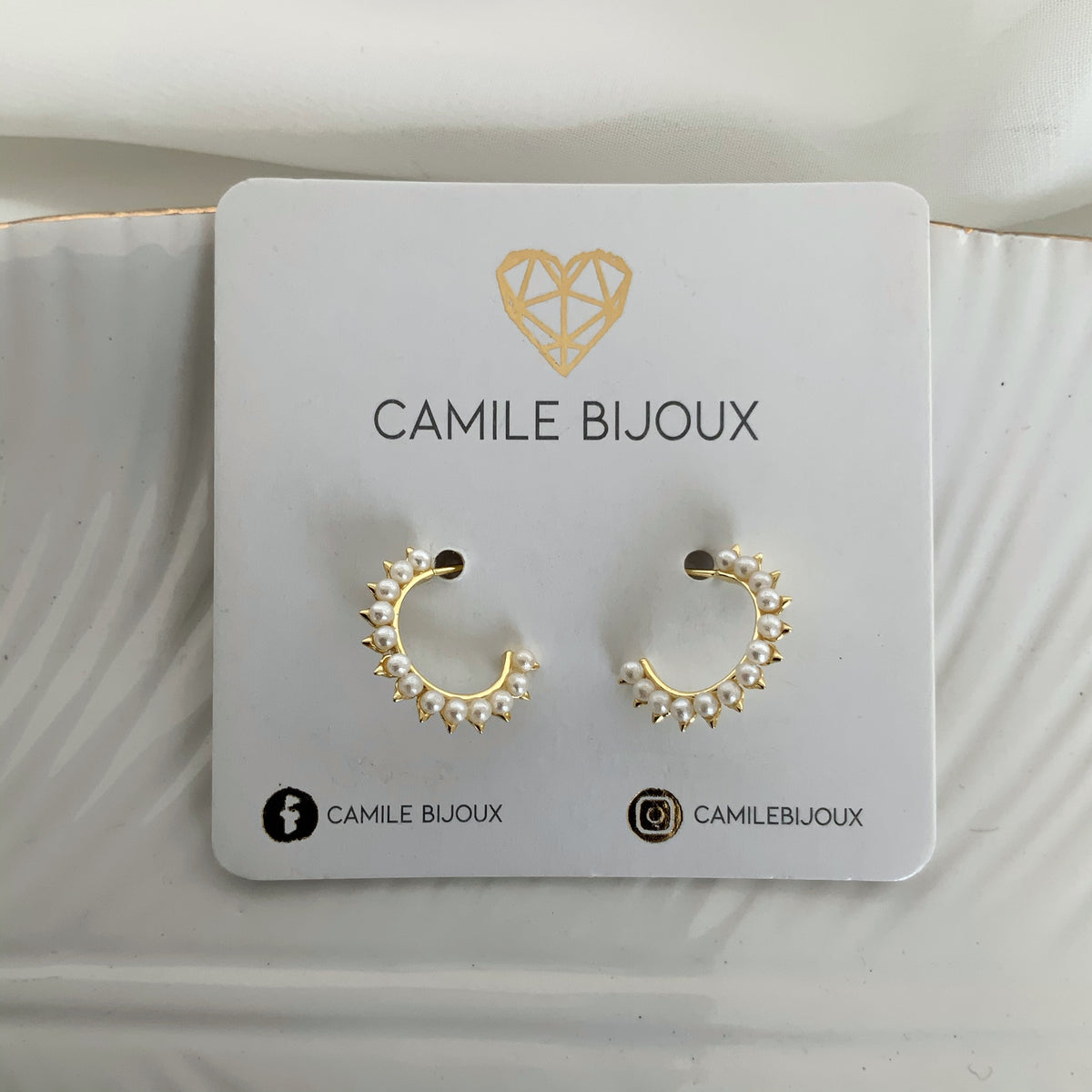 Argollas perlas y púas en plata 925 bañadas en oro 18k