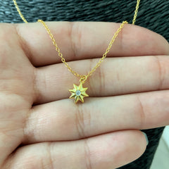 Collar con dije de estrella con punto de luz plata 925 enchapado en oro 18k