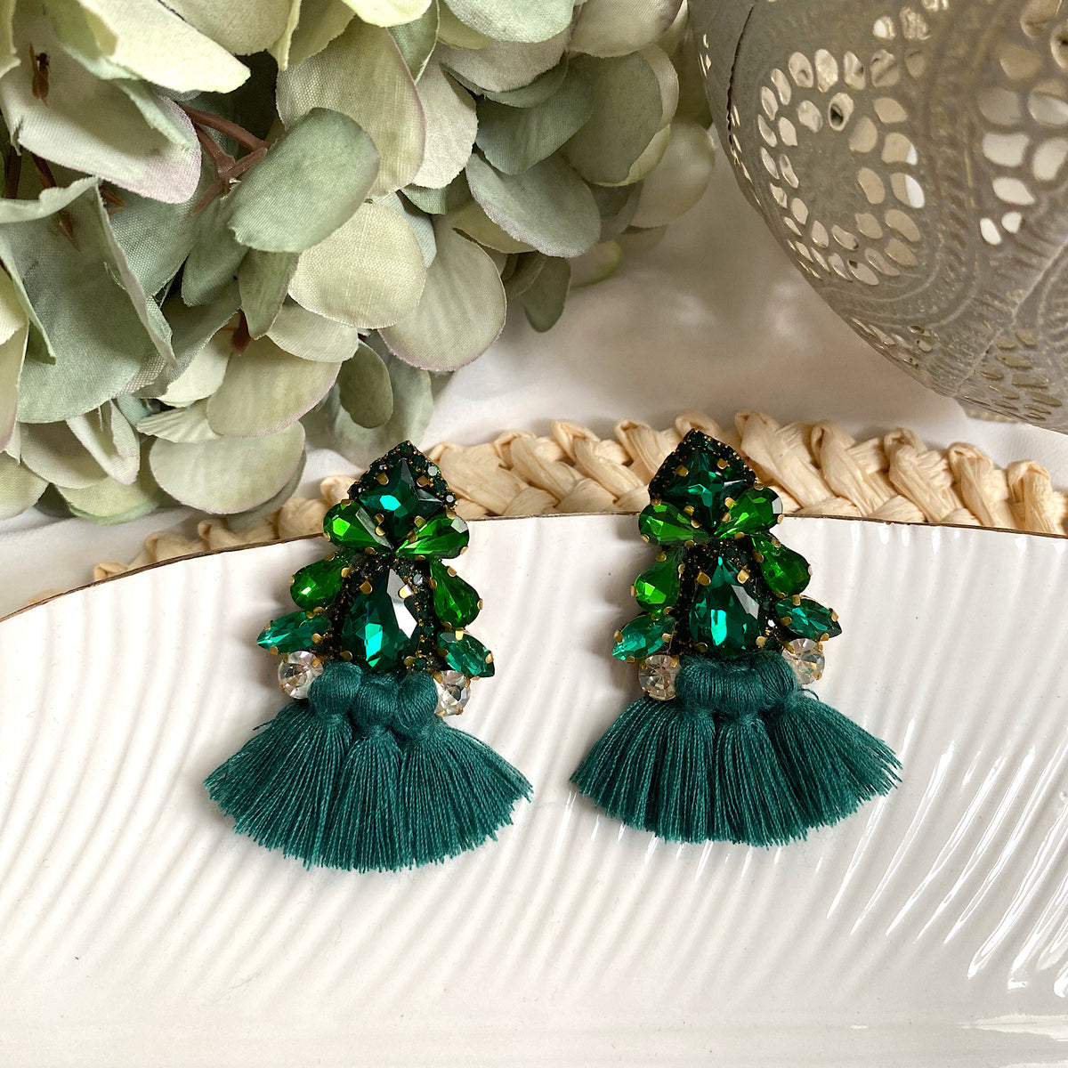 Aretes Lua verde oscuro