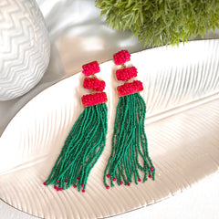 Aretes fringe mostacilla fucsia, verde