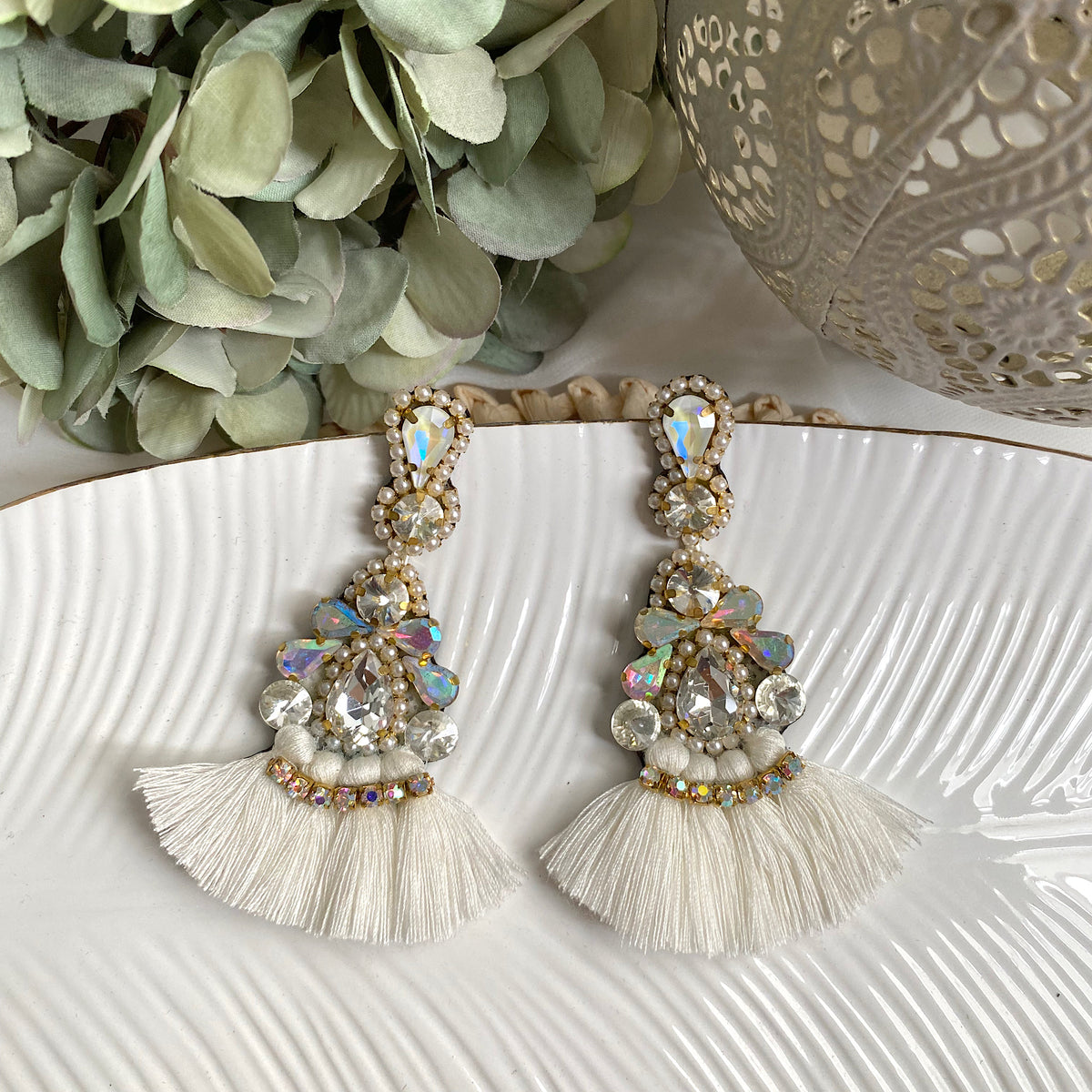 Aretes Maca hueso, marfil, blanco