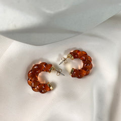 Aretes argollas acrílicas twist naranja, salmón