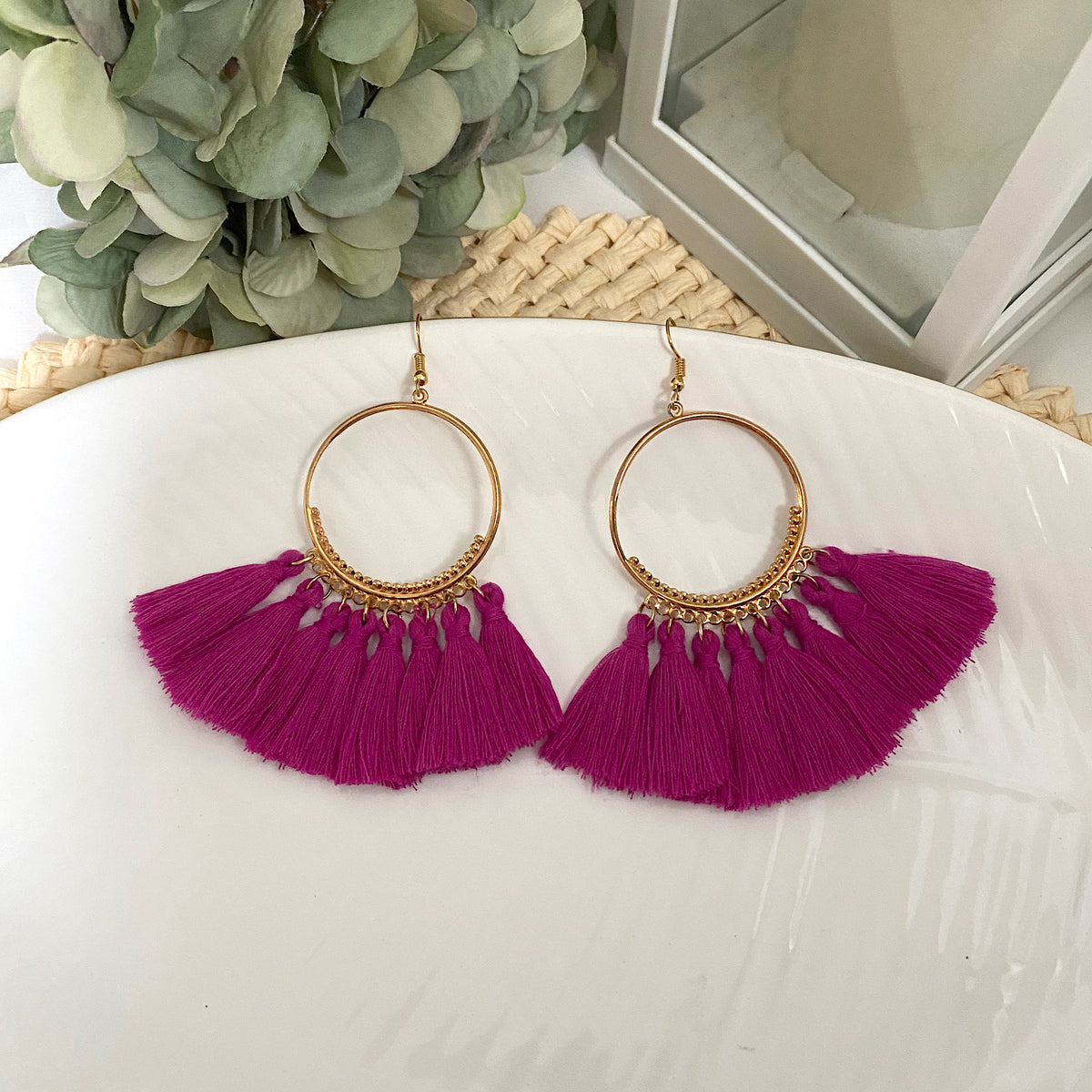 Aretes argollas fiesta fucsia