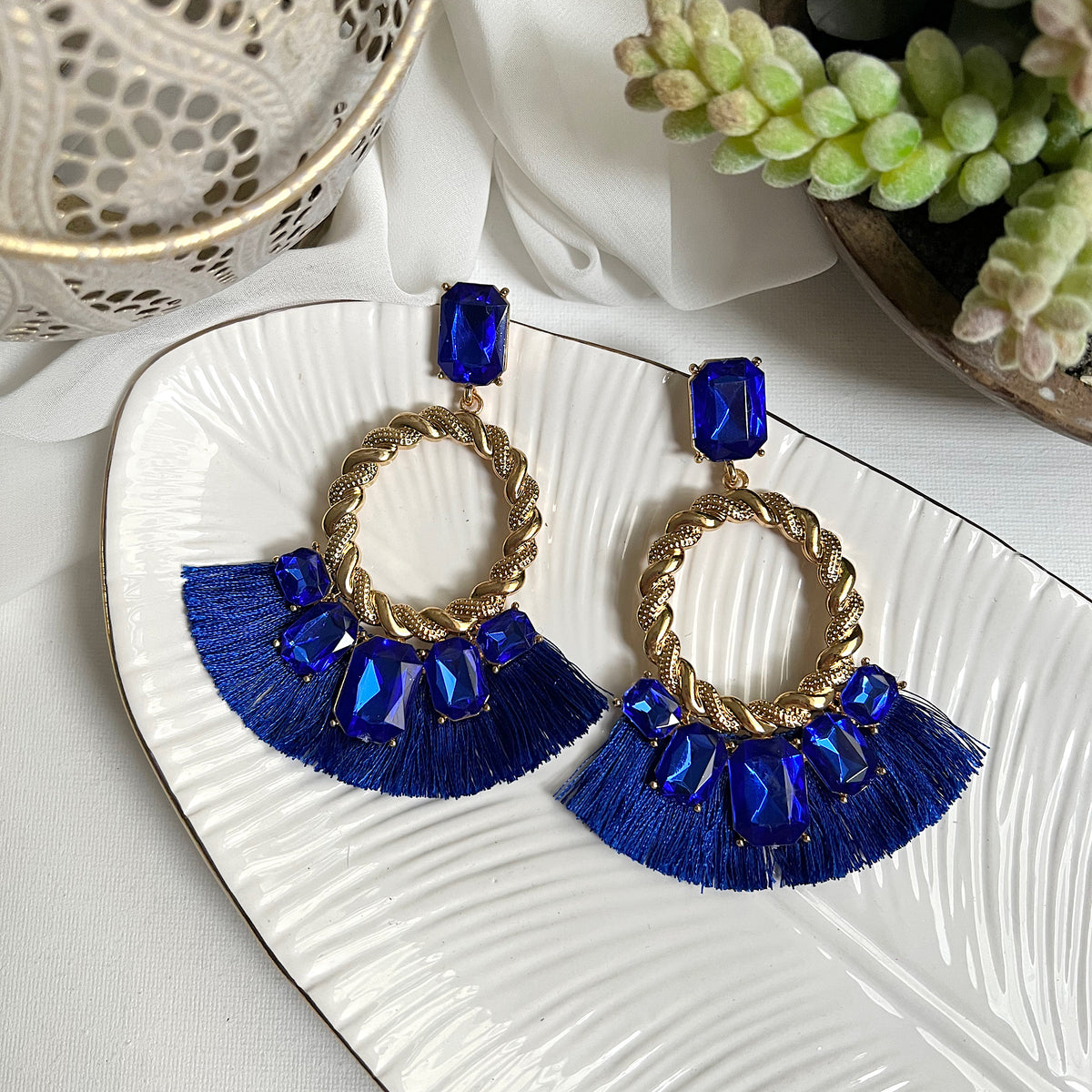 Aretes Romina azul, dorado