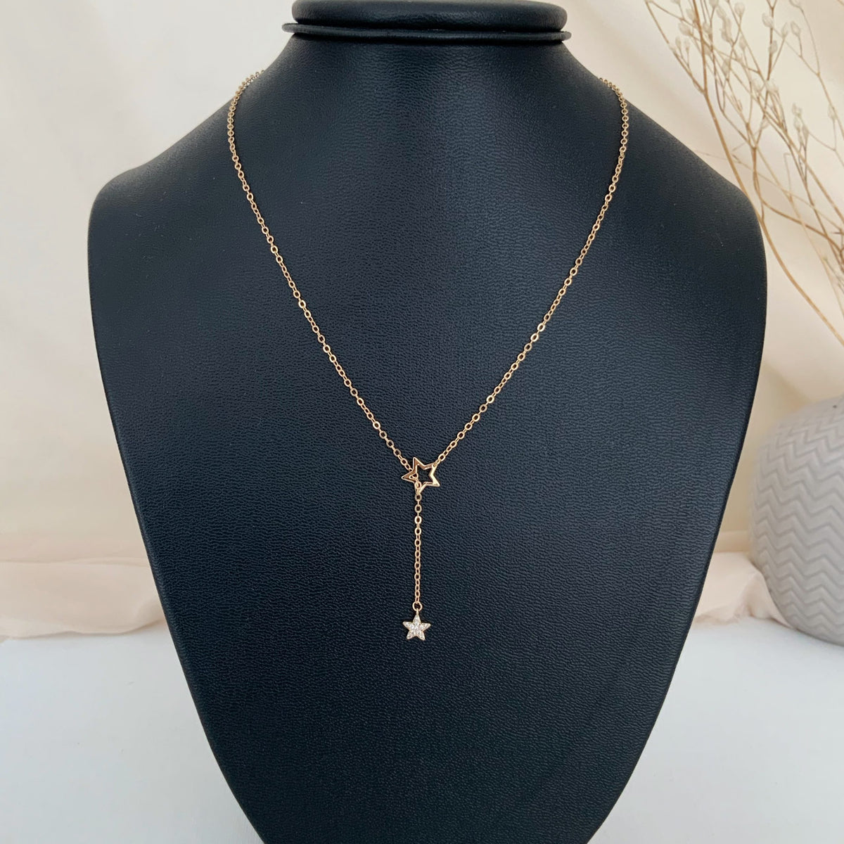 Collar doble estrella de plata 925 bañado en oro 18k