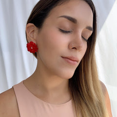 Aretes flor rojo