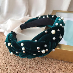 Diadema velvet verde oscuro con apliques