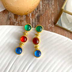 Aretes Moroco verde. rojo, azul, dorado
