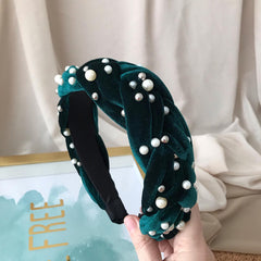 Diadema velvet verde oscuro con apliques