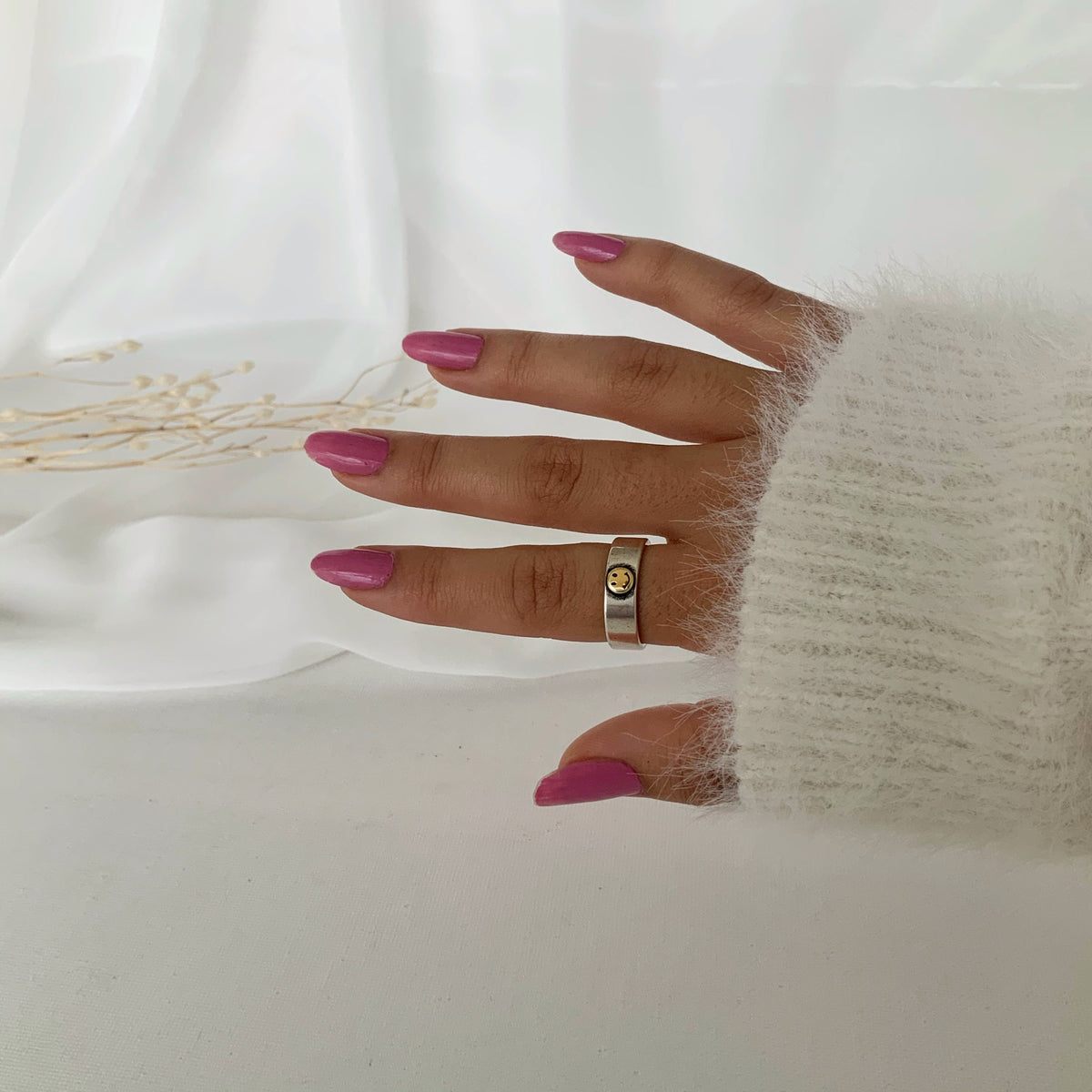 Anillo smiley ajustable en plata 925