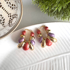 Aretes Marsella square, salmón, lila, dorado