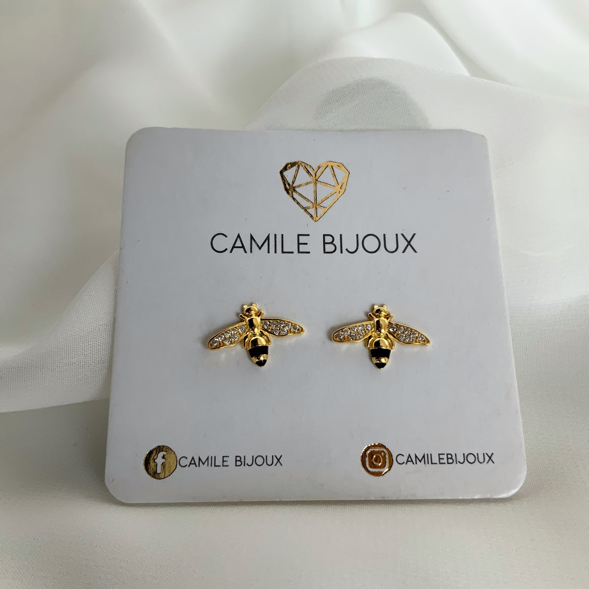 Mini aretes abeja en plata 925 bañados en oro 18k
