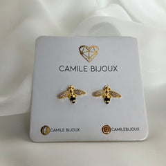 Mini aretes abeja en plata 925 bañados en oro 18k