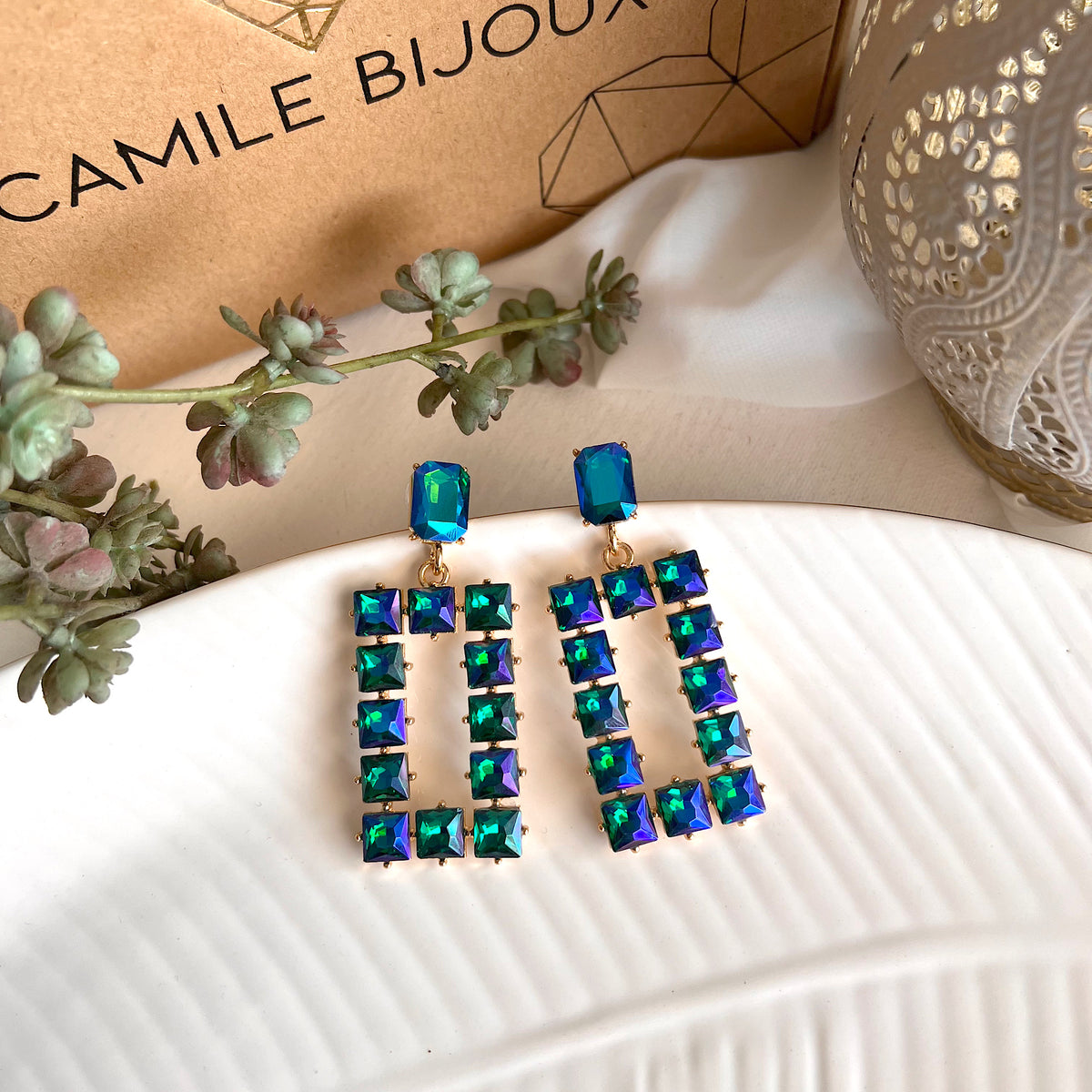 Aretes full cristales azul tornasol